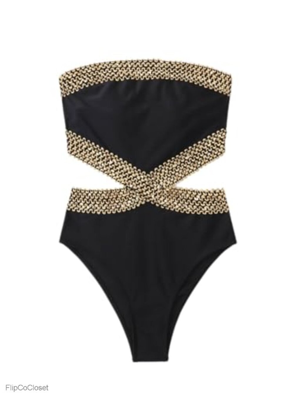 Women's Strapless Cut Out One Piece Swimsuit Tummy Control Bandeau Bathing Suit